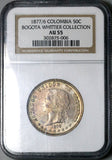 1877/6 NGC AU 55 Colombia 50 Centavos Bogota Overdate Silver Coin POP 1/0 (24070201C)