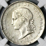1883 NGC AU Colombia 5 Decimos Medellin Mint 50 Centavos Silver Coin (24102704D)
