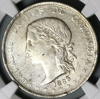 1883 NGC AU Colombia 5 Decimos Medellin Mint 50 Centavos Silver Coin (24102704D)