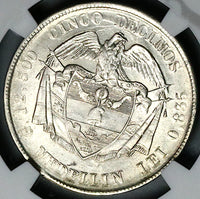 1883 NGC AU Colombia 5 Decimos Medellin Mint 50 Centavos Silver Coin (24102704D)