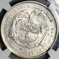 1883 NGC AU Colombia 5 Decimos Medellin Mint 50 Centavos Silver Coin (24102704D)