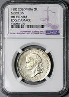 1883 NGC AU Colombia 5 Decimos Medellin Mint 50 Centavos Silver Coin (24102704D)