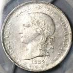1884 PCGS MS 62 Colombia 5 Decimos Medellin 50 Centavos Silver Coin POP 2/1 (24092902C)