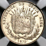 1870 NGC AU 58 Costa Rica 10 Centavos Ceiba Tree 48k Error Silver Coin (23061403C)