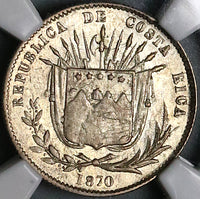 1870 NGC AU 58 Costa Rica 10 Centavos Ceiba Tree 48k Error Silver Coin (23061403C)