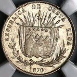 1870 NGC AU 58 Costa Rica 10 Centavos Ceiba Tree 48k Error Silver Coin (23061403C)