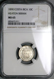 1890 NGC MS 65 Costa Rica 10 Centavos Gem Heaton Silver Coin POP 4/1 (23111901C)