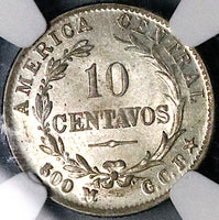 1917 NGC MS 65 Costa Rica 10 Centavos Gem Mint State Silver Coin (23061301D)