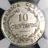 1917 NGC MS 65 Costa Rica 10 Centavos Gem Mint State Silver Coin (23061301D)