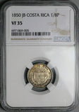 1850 NGC VF 35 Costa Rica 1/8 Peso Rare Tree Silver 82k Coin (26021701C)