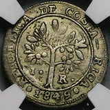 1849 NGC XF 45 Costa Rica 1 Real Coffee Tree Woman Silver Coin (23081601C)