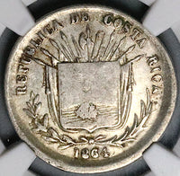 1864 NGC XF Costa Rica 25 Centavos Small 25 Cs Ceiba Tree Silver Coin (25081401D)