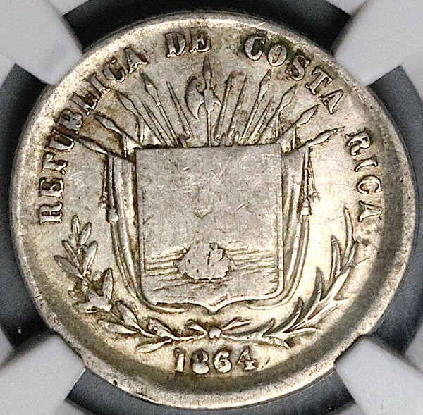 1864 NGC XF Costa Rica 25 Centavos Small 25 Cs Ceiba Tree Silver Coin (25081401D)