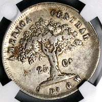 1864 NGC XF Costa Rica 25 Centavos Small 25 Cs Ceiba Tree Silver Coin (25081401D)