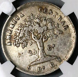 1864 NGC XF Costa Rica 25 Centavos Small 25 Cs Ceiba Tree Silver Coin (25081401D)
