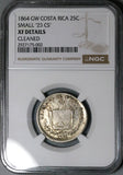 1864 NGC XF Costa Rica 25 Centavos Small 25 Cs Ceiba Tree Silver Coin (25081401D)
