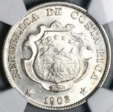 1902 NGC UNC Costa Rica 50 Centimos Rare No Counterstamp Silver Coin (26021901D)