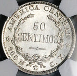 1902 NGC UNC Costa Rica 50 Centimos Rare No Counterstamp Silver Coin (26021901D)