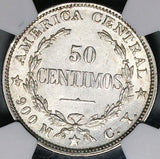 1902 NGC UNC Costa Rica 50 Centimos Rare No Counterstamp Silver Coin (26021901D)