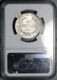 1902 NGC UNC Costa Rica 50 Centimos Rare No Counterstamp Silver Coin (26021901D)