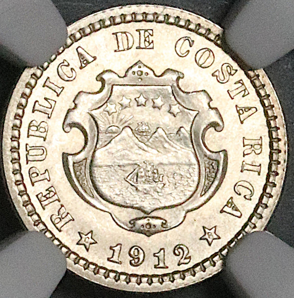 1912 NGC MS 67 Costa Rica 5 Centimos Mint State Silver Coin (23101001C)