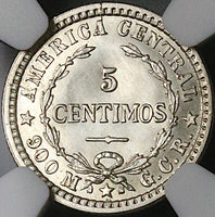 1912 NGC MS 67 Costa Rica 5 Centimos Mint State Silver Coin (23101001C)