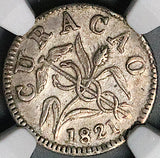 1821 NGC AU Curacao 1 Reaal 8 Acorns Rare Dutch Colonial Silver Coin (24121501C)