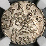 1821 NGC AU Curacao 1 Reaal 8 Acorns Rare Dutch Colonial Silver Coin (24121501C)