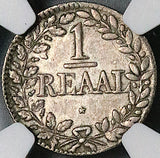 1821 NGC AU Curacao 1 Reaal 8 Acorns Rare Dutch Colonial Silver Coin (24121501C)