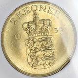 1959 NGC MS 66 Denmark 2 Kroner Frederik IX Key Date 192k POP 6/0 (26050204C)
