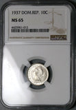 1937 NGC MS 65 Dominican Republic 10 Centavos Gem Silver Coin (17061801D)