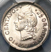 1937 PCGS MS 65 Dominican Republic 10 Centavos Gem Silver Coin (25092704C)