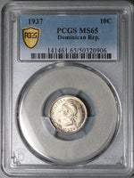 1937 PCGS MS 65 Dominican Republic 10 Centavos Gem Silver Coin (25092704C)