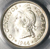 1944 PCGS MS 63 Dominican Republic Silver 10 Centavos Scarce Coin (26050201C)