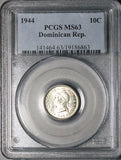 1944 PCGS MS 63 Dominican Republic Silver 10 Centavos Scarce Coin (26050201C)