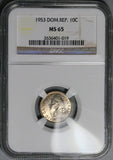1953 NGC MS 65 Dominican Republic Silver 10 Centavos GEM Coin (26050202C)