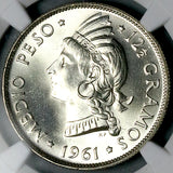 1961 NGC MS 66 Dominican Republic Medio 1/2 Peso Gem Coin (26050203C)