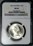 1961 NGC MS 66 Dominican Republic Medio 1/2 Peso Gem Coin (26050203C)