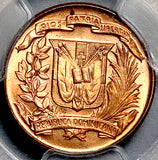 1942 PCGS MS 65 RED Dominican Republic 1 Centavo Palm Tree Gem Mint State Coin (26050105C)