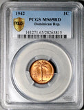 1942 PCGS MS 65 RED Dominican Republic 1 Centavo Palm Tree Gem Mint State Coin (26050105C)
