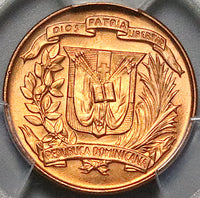 1942 PCGS MS 65 RED Dominican Republic 1 Centavo Gem Mint State Coin (23050802C)
