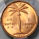 1942 PCGS MS 65 RED Dominican Republic 1 Centavo Gem Mint State Coin (23050802C)