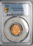 1942 PCGS MS 65 RED Dominican Republic 1 Centavo Gem Mint State Coin (23050802C)
