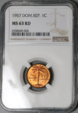 1957 NGC MS 63 Dominican Republic 1 Centavo Palm Tree Red Coin (23072001C)