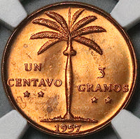 1957 NGC MS 64 Dominican Republic 1 Centavo Palm Tree RED Coin (23072102C)