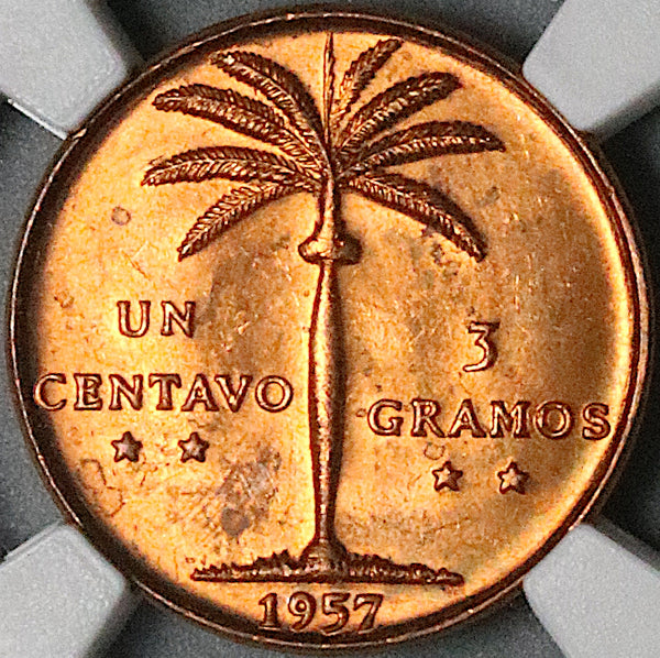 1957 NGC MS 64 Dominican Republic 1 Centavo Palm Tree RED Coin (23072102C)