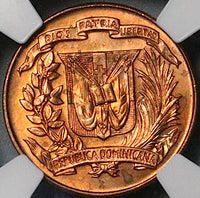 1957 NGC MS 64 Dominican Republic 1 Centavo Palm Tree RED Coin (23072102C)