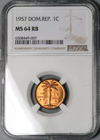 1957 NGC MS 64 Dominican Republic 1 Centavo Palm Tree RED Coin (23072102C)