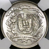 1961 NGC MS 66 Dominican Republic 25 Centavos Last 90% Silver Coin (23031903C)