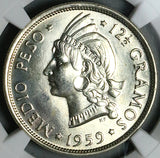 1959 NGC MS 64+ Dominican Republic 1/2 Medio Peso 50c Silver Coin (23100402C)